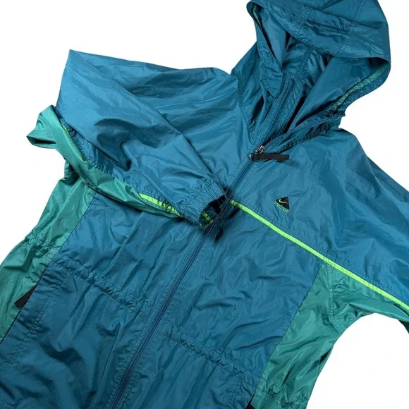 VTG Y2K Nike ACG Mens M Teal Colorblock Hooded Windbreaker Jacket Gorpcore - Picture 1 of 9